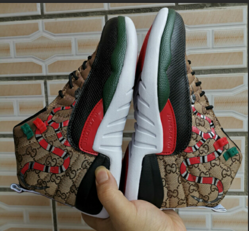 New Jordan 12 Retro Snake Print Coffe Red Black Green